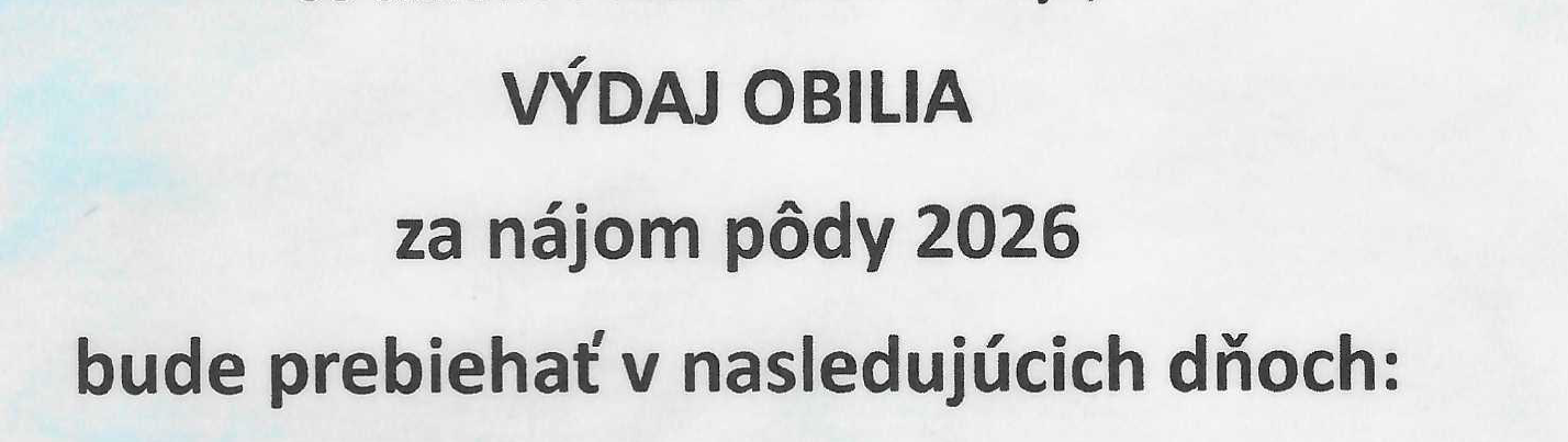 Výdaj obilia za nájom pôdy - 30.09.2026